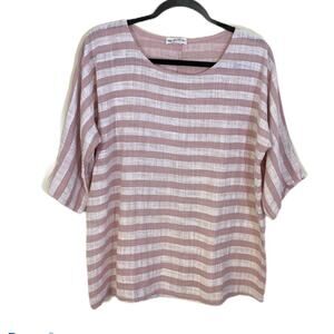Linen Blend Soft Pink Stripped Lagenlook 3/4 Sleeve Top S/M Made in Italy